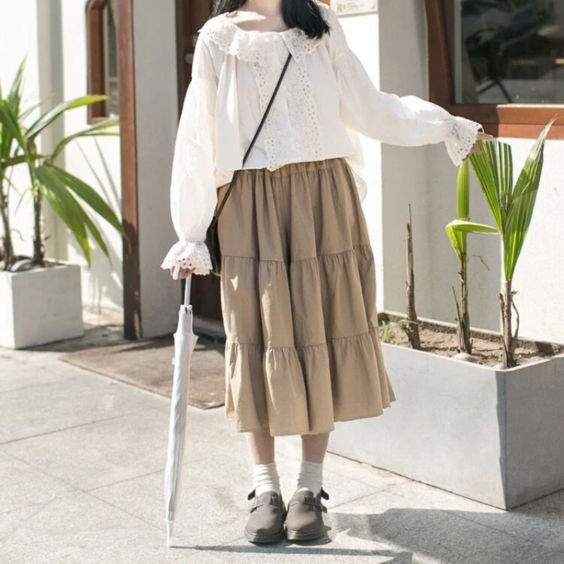 Celana rok Deeptown wanita celana kaki lebar Vintage Kawaii gaya Jepang celana rok lucu musim panas Solid Kasual gaya Preppy modis