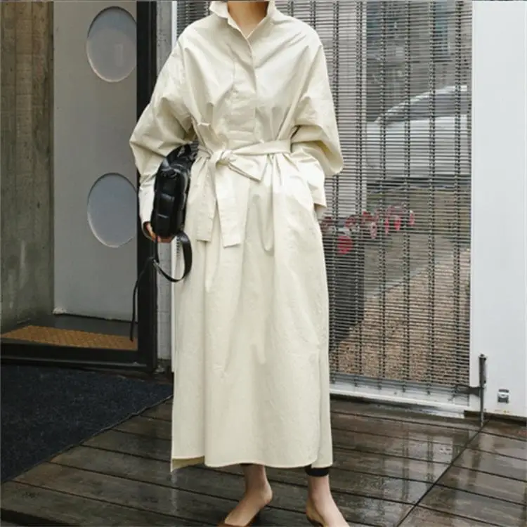 

European And American Loose Plus Size Shirt Long Dress, Women'S Spring And Autumn Retro Polo Collar Long Sleeved Shirt Skirt