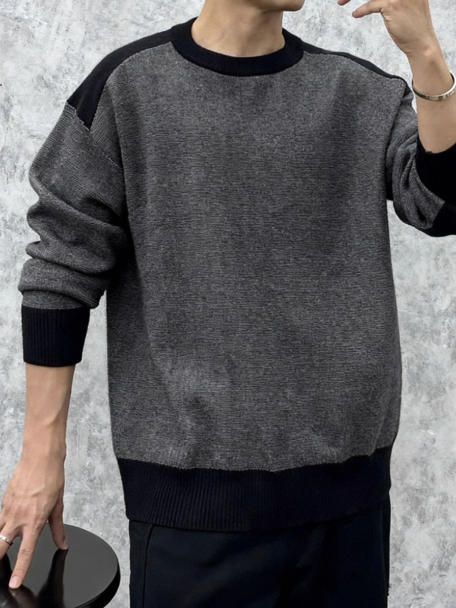 

Американский ретро Thiened Lazy Sle Color Blo, теплый трикотаж, мужской осенне-зимний круглый пуловер, свитер, повседневная одежда