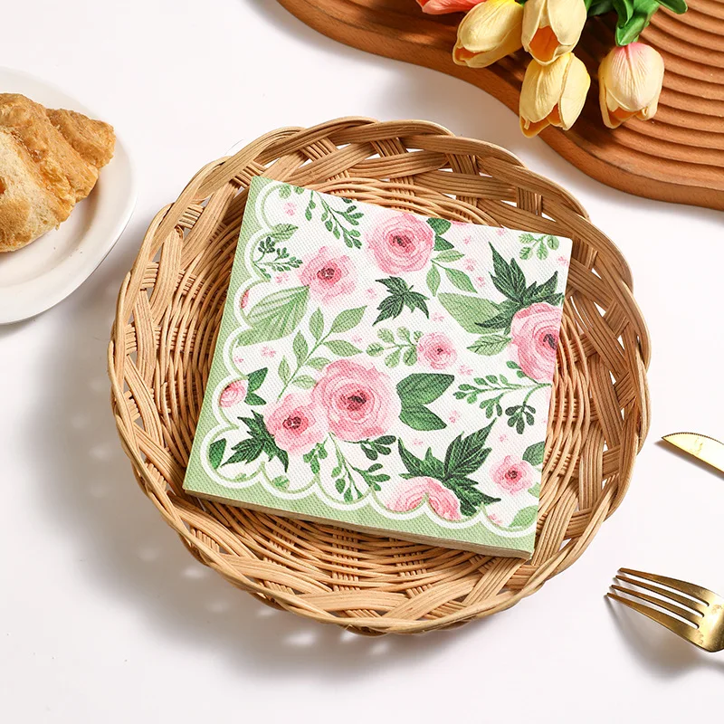 10-20-folhas-33-33cm-guardanapos-de-2-camadas-com-estampa-de-rosa-rosa-e-folha-verde-para-decoracao-de-piquenique-e-festa-papel-colorido-impresso-papel-para-decoupage-diy