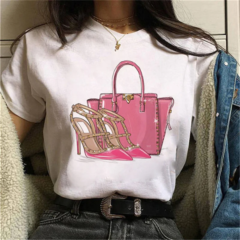 Luksusowa moda Wysokie obcasy Buty Nadruk Kobiety T Shirt Lato Śmieszne 90s Hip Hop Punk T Shirt Hipster Streetwear T-shirt Odzież — zdjęcie 4