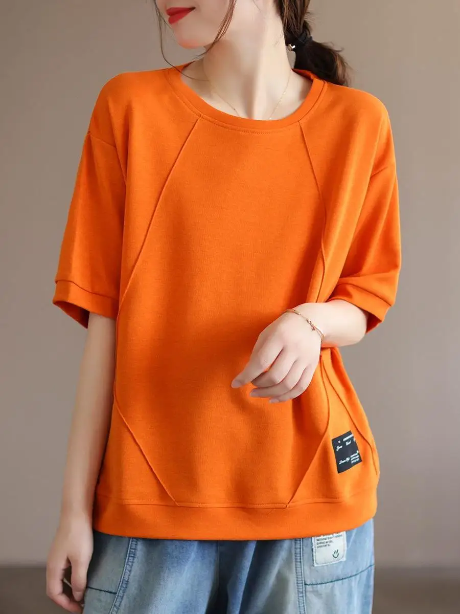 conjunto-de-duas-pecas-de-algodao-solto-com-manga-curta-e-gola-redonda-estilo-retro-artistico-com-efeito-emagrecedor-coleca