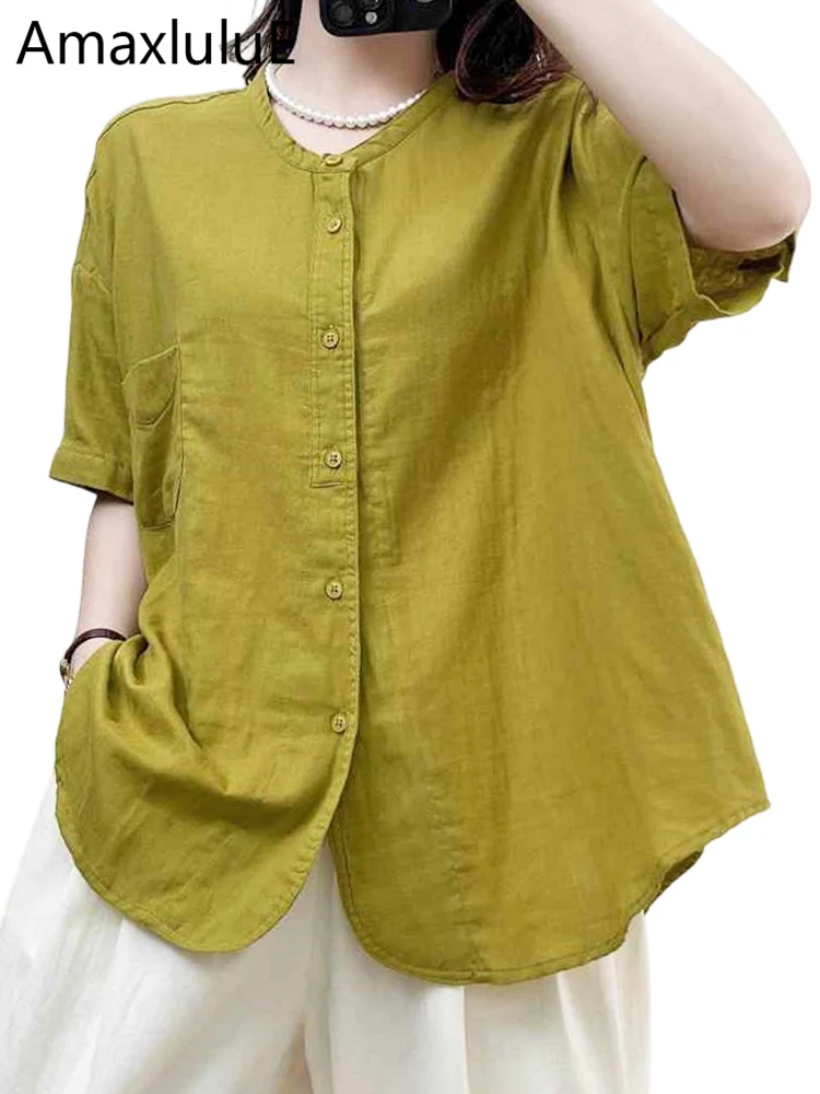 Amax LuluE 2026 Blusas Clásicas de Diseño Coreano para Mujer, Moda Casual Elegante, Camisas de Lino y Algodón Vintage para Verano