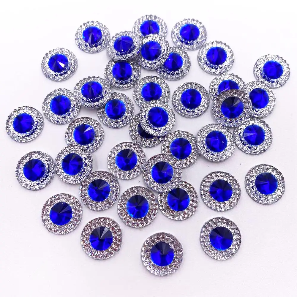 Resin 10/12/16mm Double Color Convex Crystal Round Flatback Rhinestone Buttons Scrapbook Wedding Applique Gems DIY Crafts