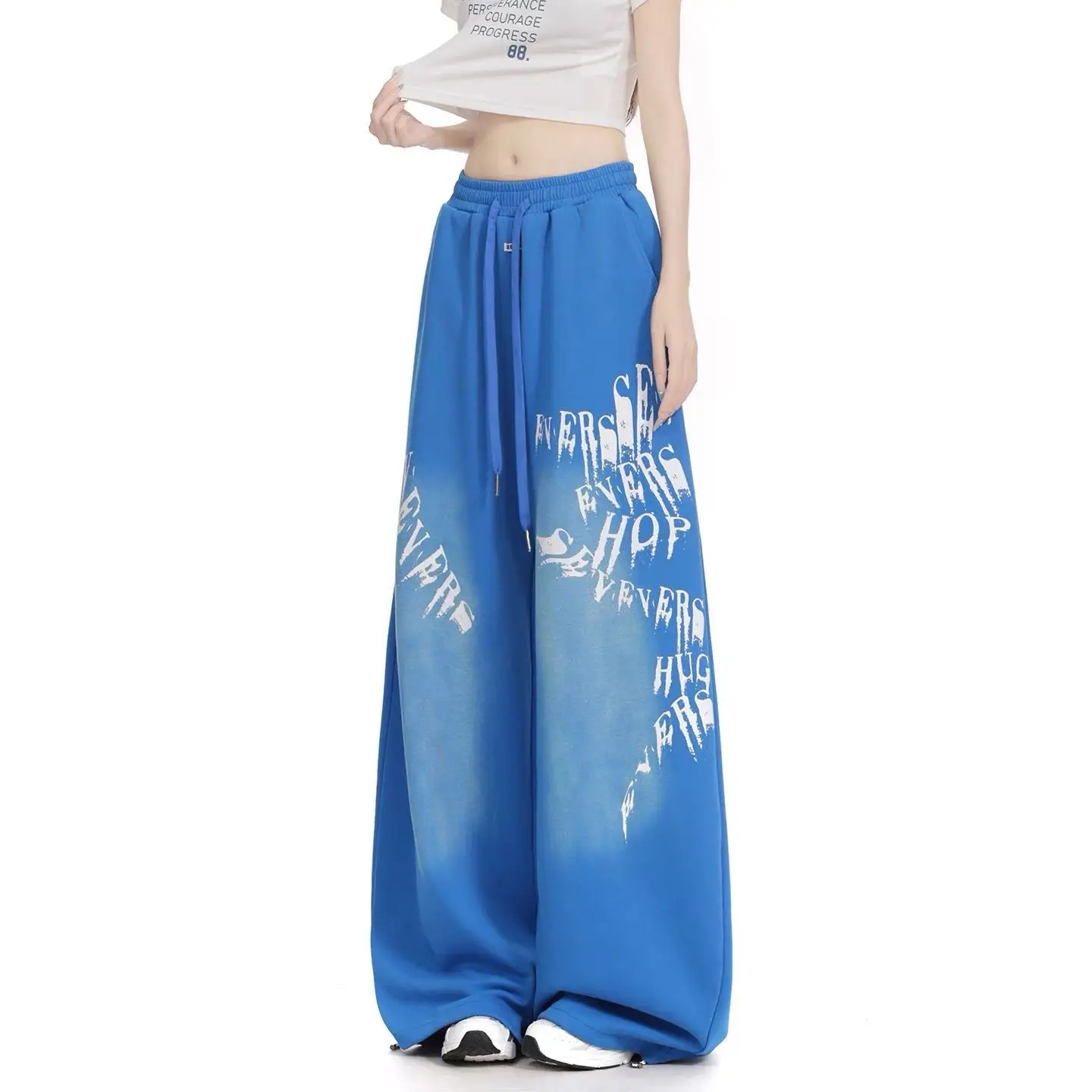 American retro gradual change letter printing casual sweatpants women's trend versatile lazy drape wide-leg jazz hip-hop pants