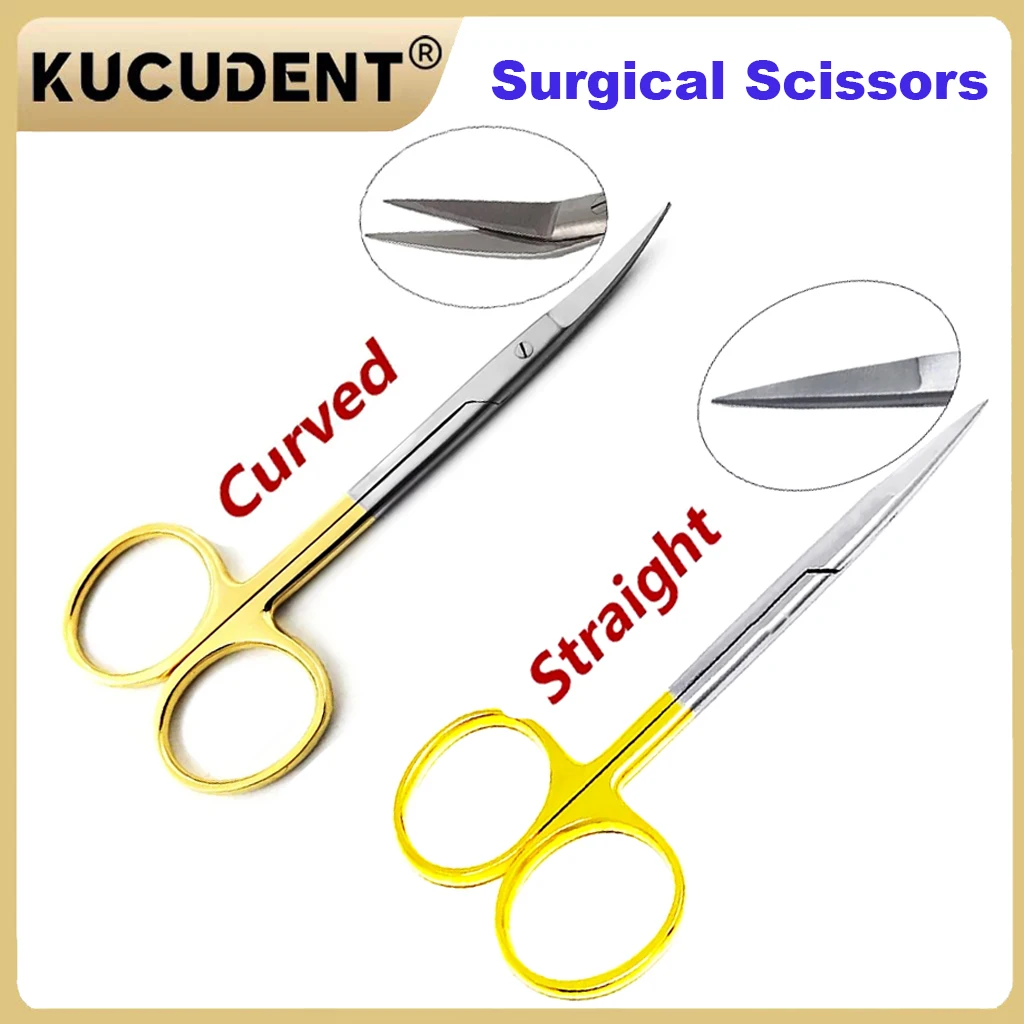 1PC Dental Surgical Scissors Stainless Steel Straight Curved Tip Gold Plated Handle for Dentist Clinic Vet Haircut Lab Tools