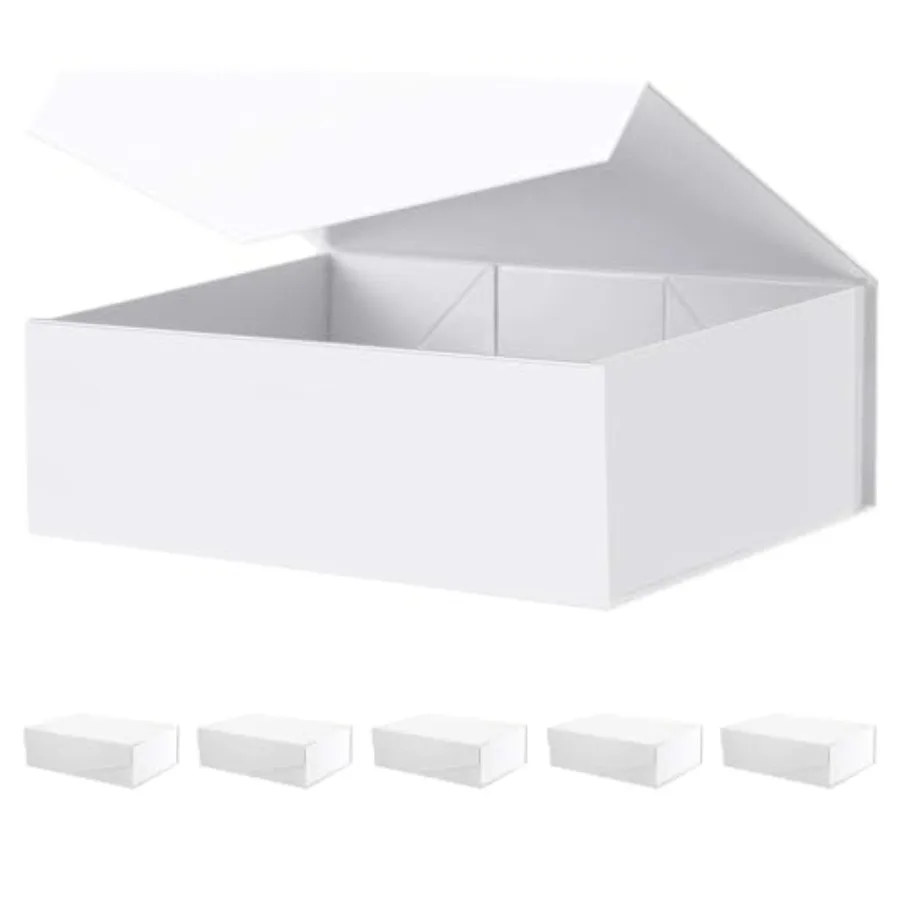

Bridesmaid proposal gift boxes: 6 large collapsible matte white boxes with magnetic lids for elegant gifting and storage