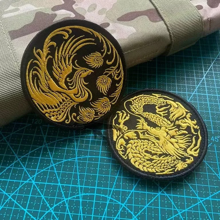 

Dragon and Phoenix Bring Good Fortune Morale Badge Chinese Loong Embroidery Hook&Loop Patches Tactical Armband Backpack Stickers