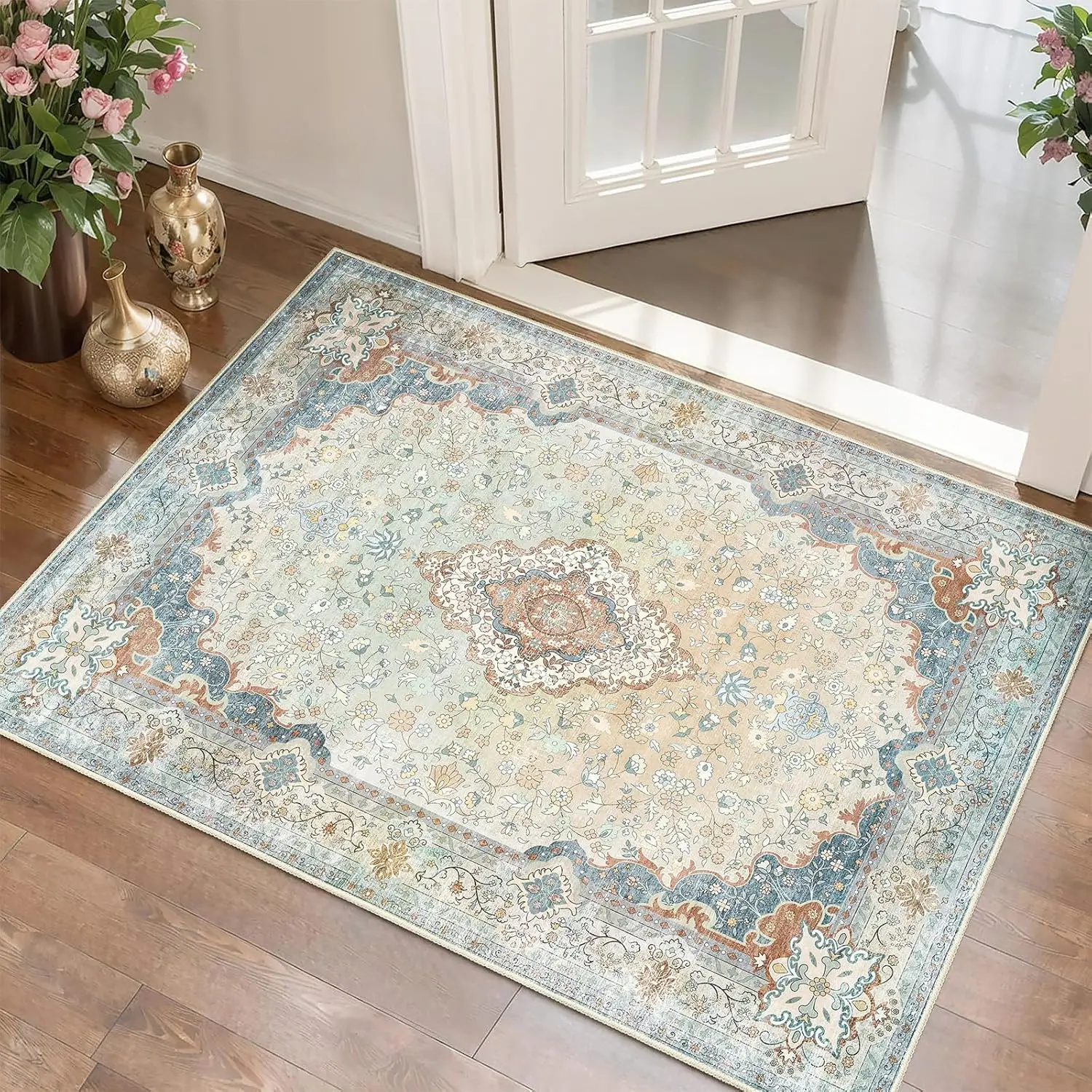 Persian Retro Entrance Doormat Medal Floral Print Soft and Durable Carpet Home Living Room Decoration Bedroom Luxury Floor Mat