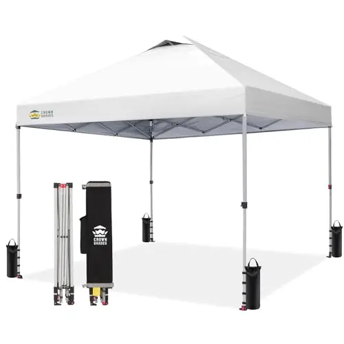 10x10 Pop Up Canopy Tent with One Push Setup, Grid White | Patented CenterLok, Easy Outdoor Sun Shade for Events