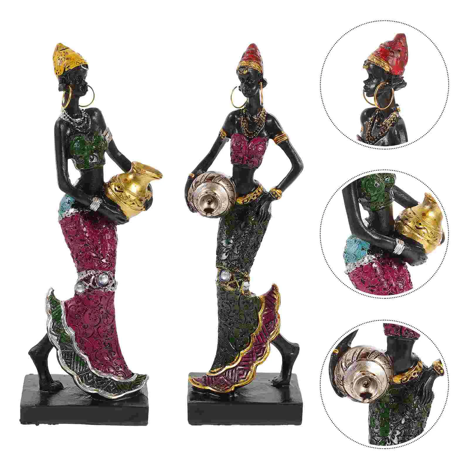 

Resin Woman Figurine Indoors Decoration Gift Option Artistic Statue African Lady Sculpture Artwork Tribal