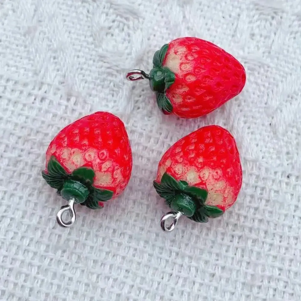 귀여운 3D 참 과일 펜던트 송진, 달콤한 딸기 모양, DIY 귀걸이, 쥬얼리 액세서리, 목걸이 펜던트, 10 개