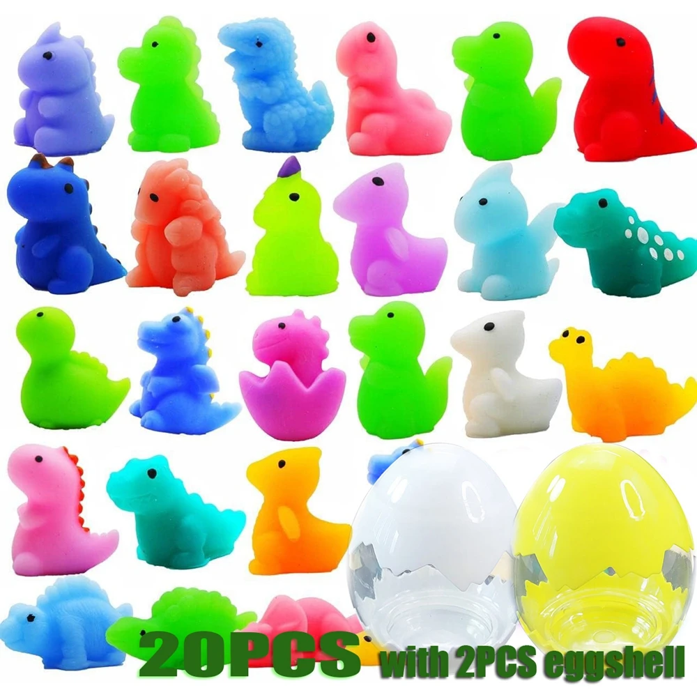 20PCS for Kids Adults Boys Girls Mochi Squishy Dinosaur Toys Dinosaur Squishies Animals with 2PCS Dinosaur Egg Party Favors