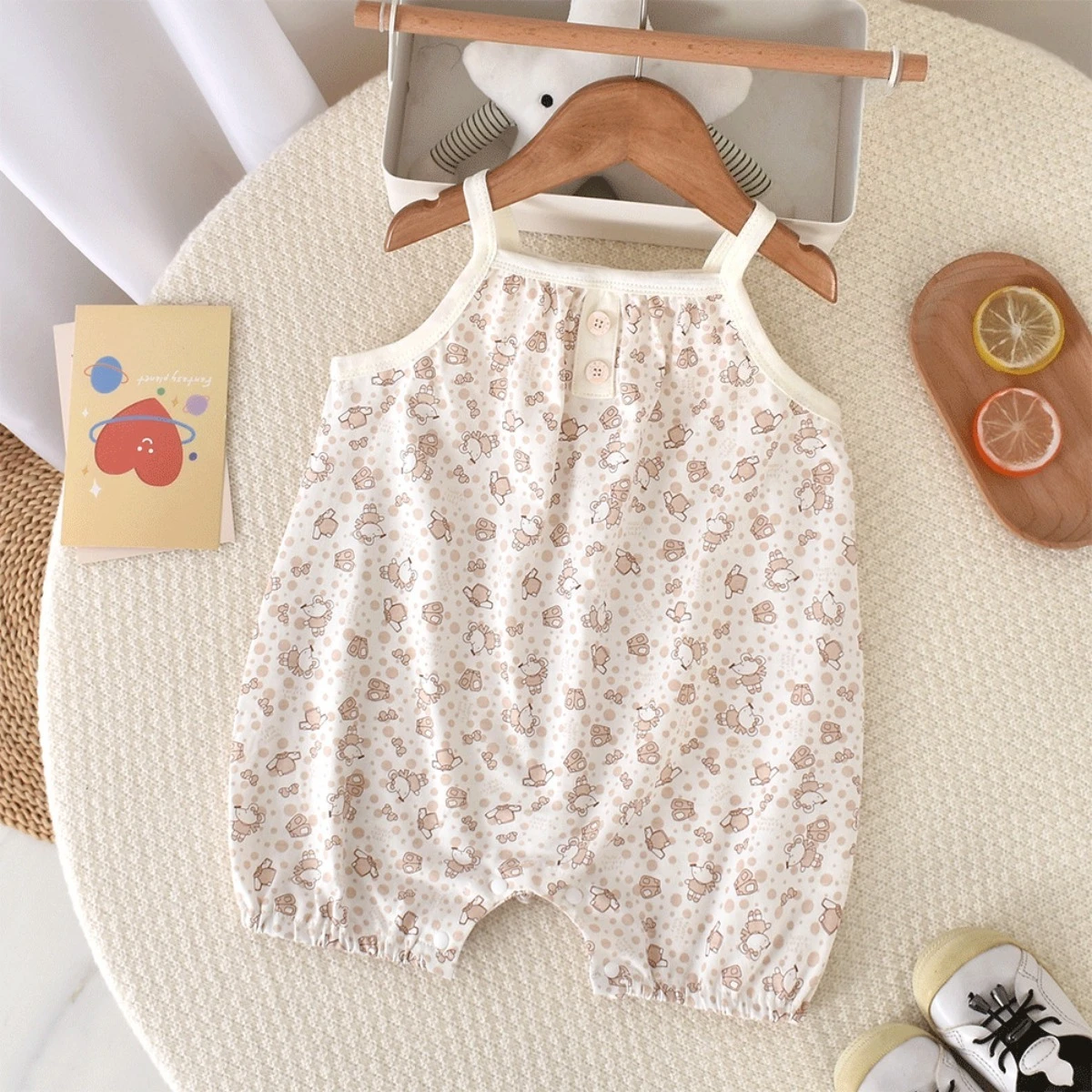 2026 New Baby Boy Girl Summer Lightweight Strappy Onesie 6-18M Infant Pure Cotton Breathable Romper Newborns Sleeveless Bodysuit