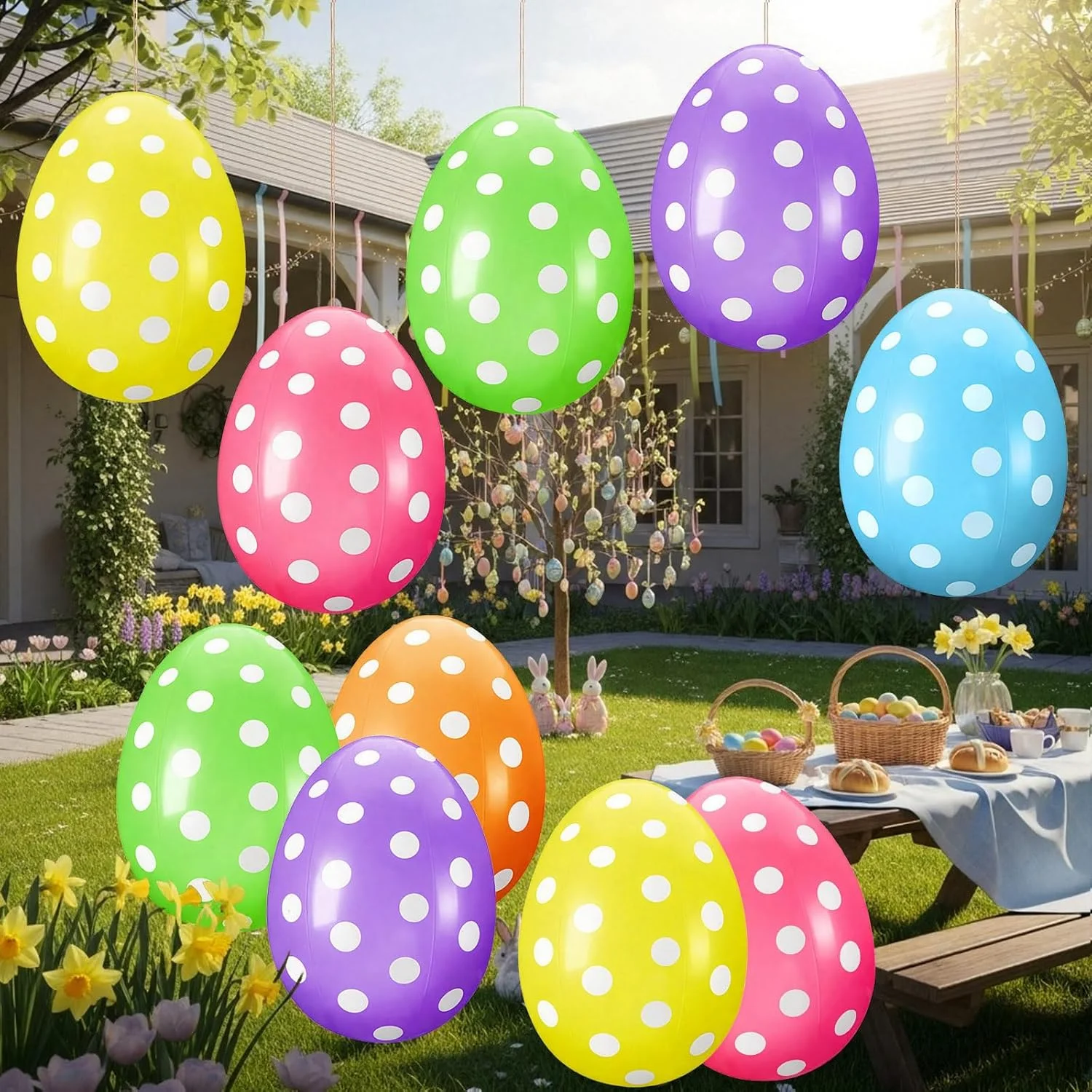 

Набор из 12 надувных пасхальных яиц длиной 16 дюймов для украшения на открытом воздухе и детских праздничных игр
