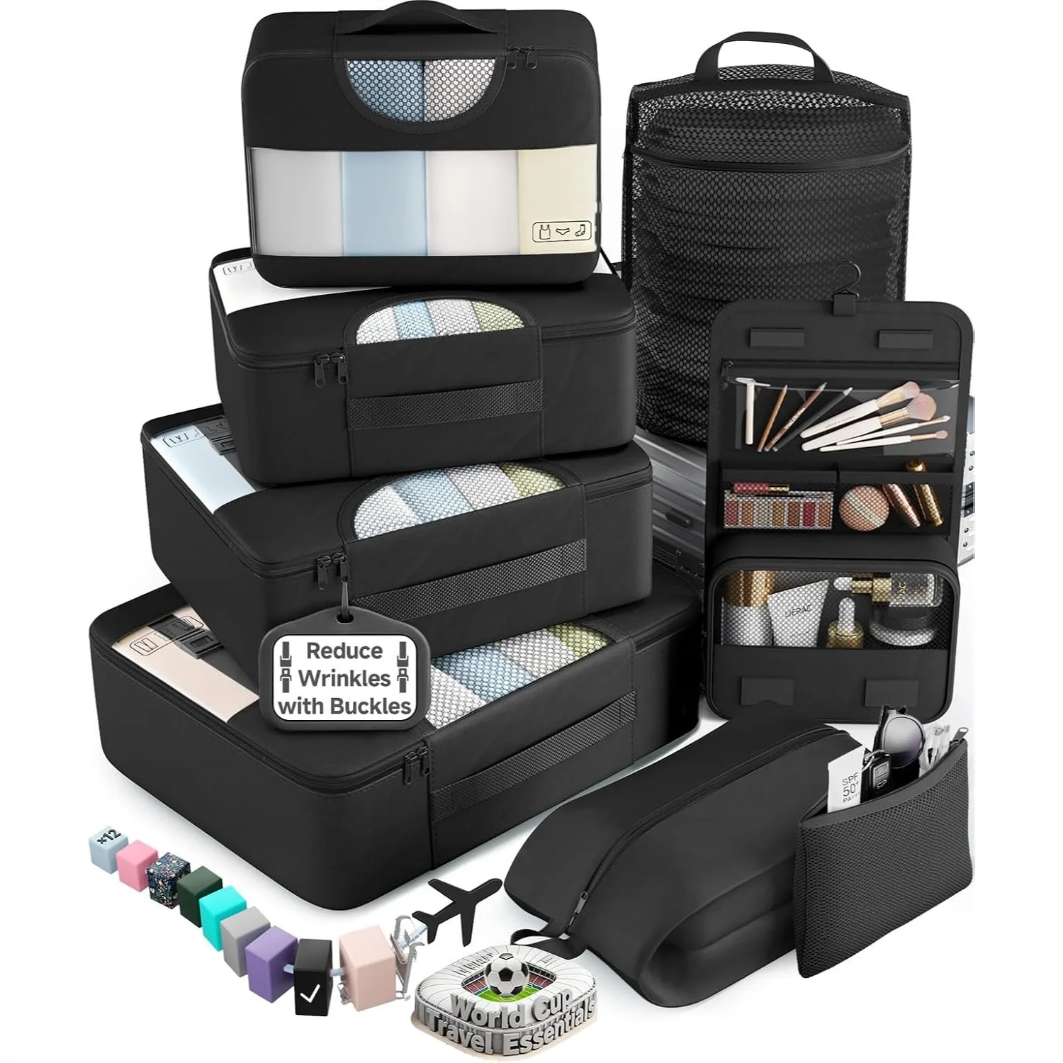 Packing Cubes for Travel Essentials with Anti-Wrinkle Suitcase Organizer, Shoe and Toiletry Bag, Carry On Luggage for Airplane