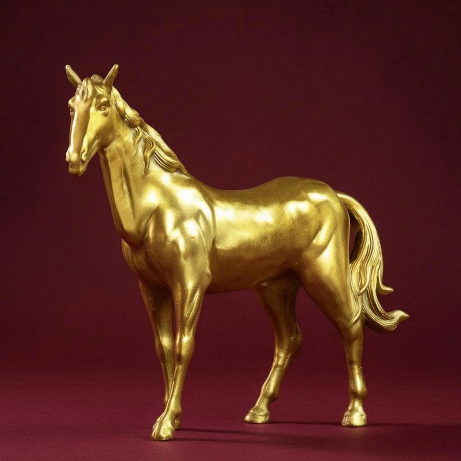 Brass Horse Figurine Polished Standing Horse Sculpture Home Decor Long-Lasting Fade Resistant for Office Display