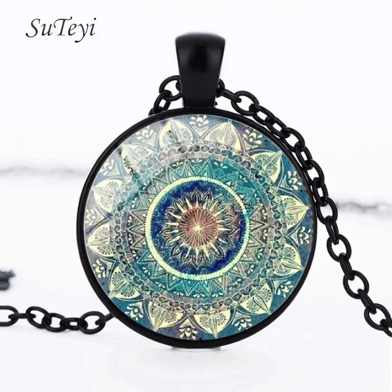 VIP Vintage Green Mandala Glass Earrings For Women Retro Sacred Geometry Jewelry