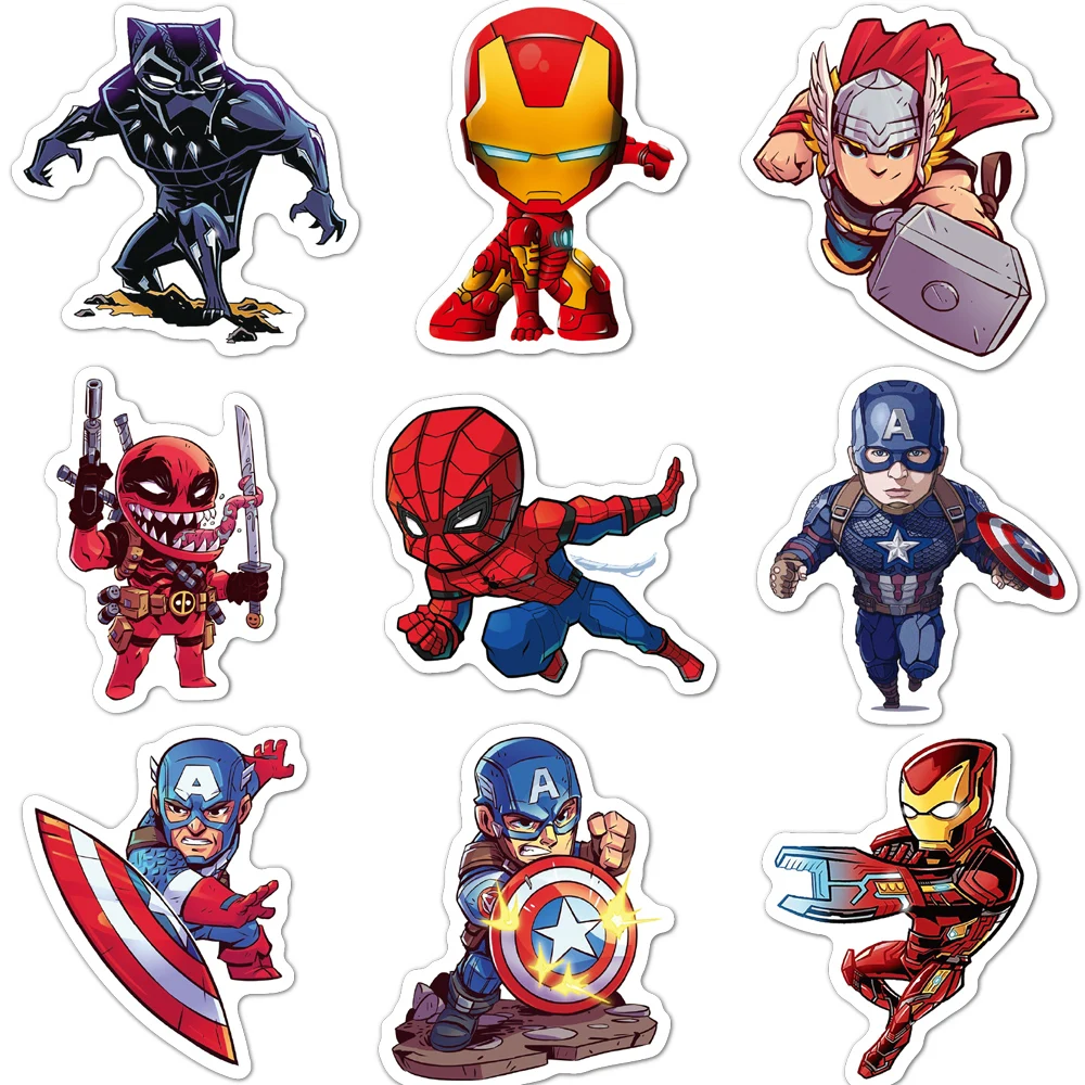 10/30/50/100pcs Disney Movie The Avengers Cartoon Stickers Cool Super Hero Anime Decals DIY Helmet Bike Car Cute Sticker for Kid