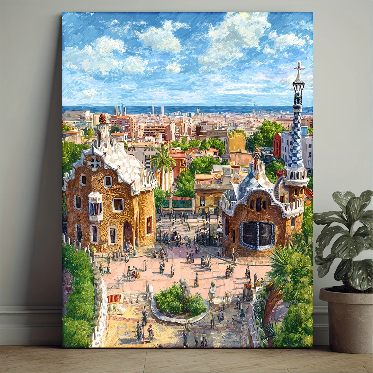 (No frame)1pc Framed 12x16 Inch Gaudi Architecture Wall Art - Park Guell Barcelona Spain Canvas Print, Modernist Spanish Pain