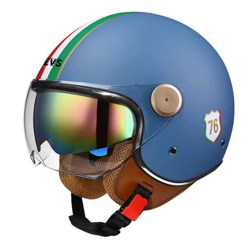 Lightweight Vintage Motorcycle Helmet With Dual Visor Motorbike Riding 3/4 Open Half Helmet Retro Casco Moto 3C & Dot image 3