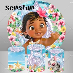 Ocean Summer Baby Moana Round Backdrop Cover Baby Shower Girls 1st Birthday Party Circle Photography Background Plinth Covers