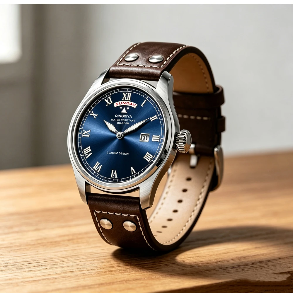 QINGXIYA Modische Casual Herren Quarzuhr Luxus Leder Wasserdichte Sportuhr Militäruhr für Männer Relogio Masculino – Detail 11