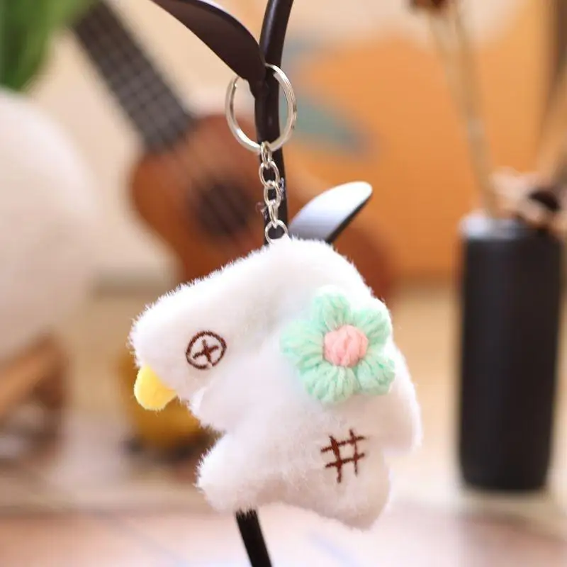 Grappige bloem gans pluche sleutelhanger gevulde eend pop sleutelhanger rugzak hanger schooltas hangende decoratie mooie geschenken