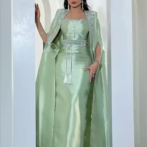 Luxury Green Satin Evening Dress Customized Elegant Strapless Homecoming Dresses Sparkly Crystal Beading Formal Occasion Gowns