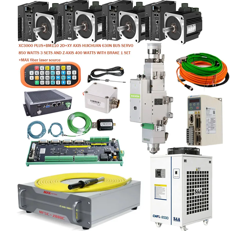 Raytools XC3000 Plus laser cutting head BM110 3.3KW MAX fiber laser source 1500W 2000W 3000W 6000W Huichuan 630N servo chiller