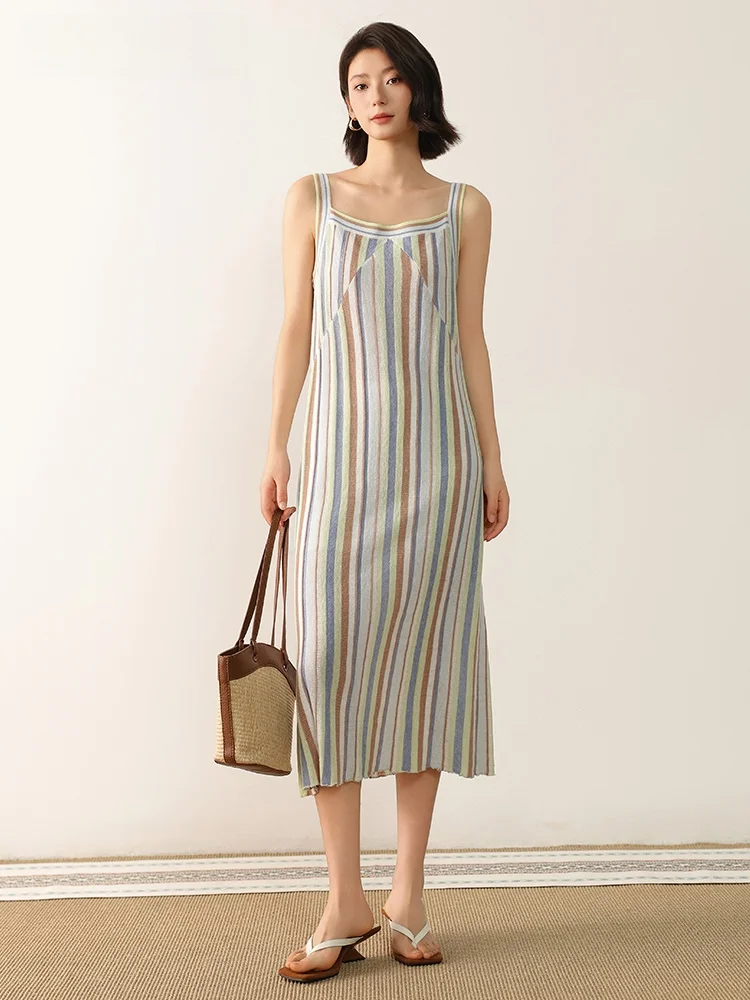 

Летний топ-жилет Lazy Stripe Linen ter Dr для женщин, свободный крой, миди-длина, тонкий хлопок с добавлением полиэстера, коллекция 2025