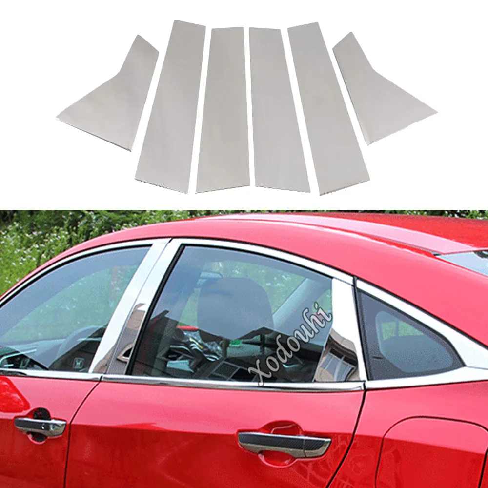 

Stainless Steel Glass Window Garnish Pillar Middle Strip Trim Frame Lamp Hood For Honda Civic 10th 2016 2017 2018 2019 2020 2021