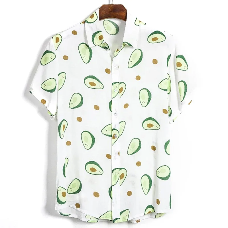 Camisa de praia havaiana de manga curta masculina, impressão de frutas 3D, secagem rápida, extragrande, ao ar livre, casual