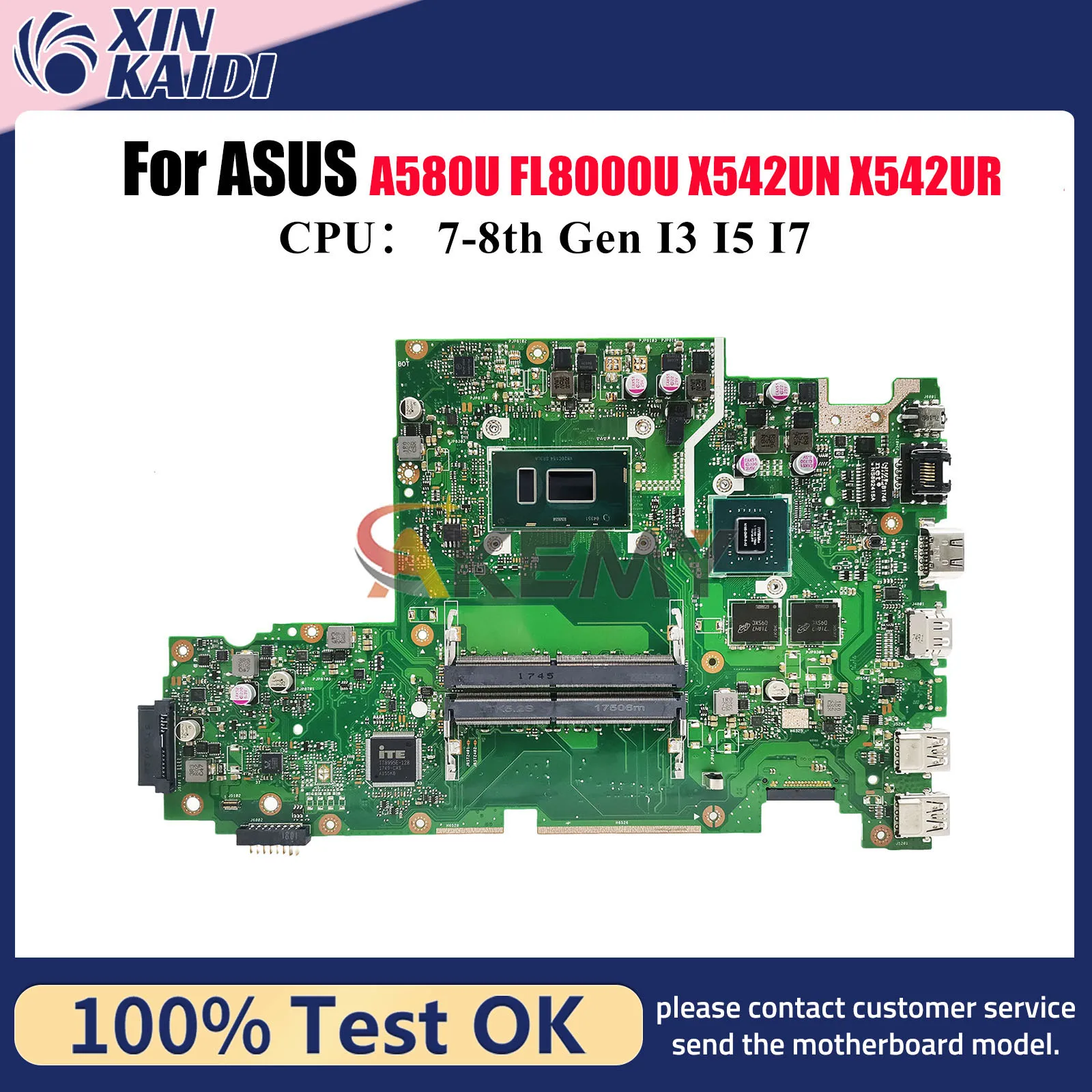 

X542UQ Laptop Motherboard For ASUS A580U X542UN X542UF X542URV X542UQR X542URR X542U FL8000U X542UR Mainboard With I3 I5 I7 CPU