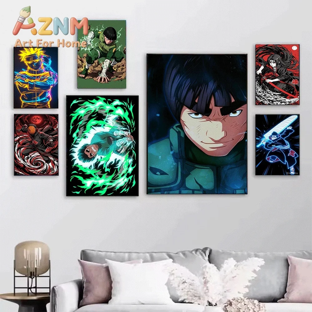 Anime Naruto Canvas Wall Art Rock Lee Green Power Poster Unframed Canvas Painting Bedroom Living Room Home Wall Decor Anime Fa