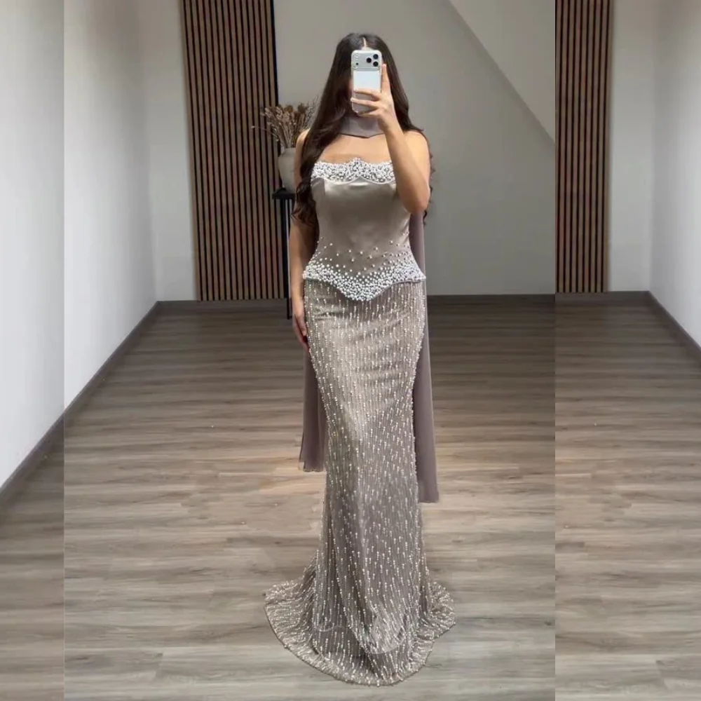 

Customized Luxury Evening Dress Beading Strapless Mermaid Long Dresses Bespoke Occasion High Quality Party Gown