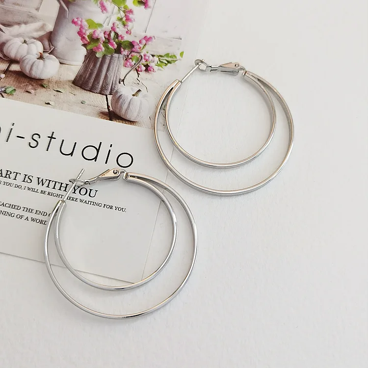 

Fashionable and Stylish 100% 925 Sterling Silver Double-layered Hoop Earrings for Women, Suitable for any occasion