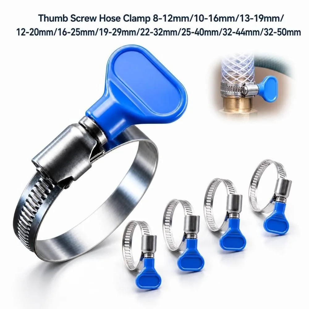 Stainless Steel Thumb Screw Hose Clamp 8-50mm Plastic Handle Quick Release Hose Clip Durable Multiple Sizes