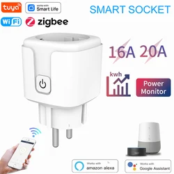 Prise de courant intelligente Tuya WiFi Zigequation, UE, 16A, 20A, moniteur d'alimentation, synchronisation, commande vocale, maison intelligente, nous-mêmes avec Alexa, Google Home