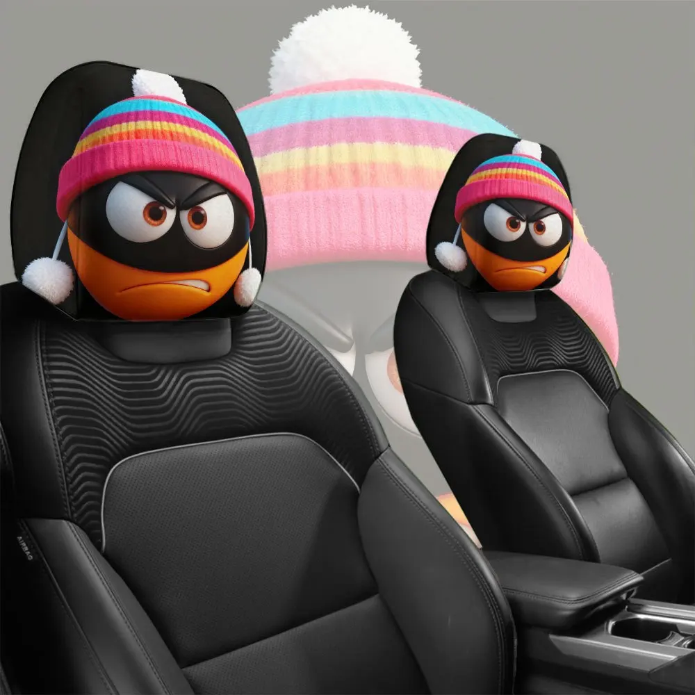 Winter-Wollmütze in limitierter Auflage, Cartoon-Wütende Maske, atmungsaktive Universal-Kopfstützenabdeckung 2 Stück, Auto-Innenzubehör