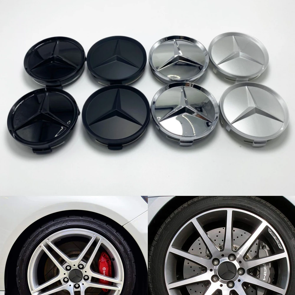 4 pcs 75MM Integrated Black or Silver Wheel Rims Center Hub Caps Star Logo For Mercedes Benz CLS CLA GLA Class Auto Accessories