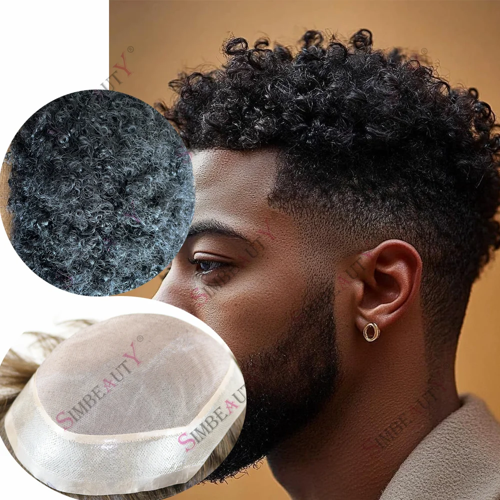 

Undetectable Brazilian Human Hair Brown Black Afro Curly Mono Lace PU Men Toupee 8mm 10mm Weaves Afro Hairstyle Bald Hairpieces