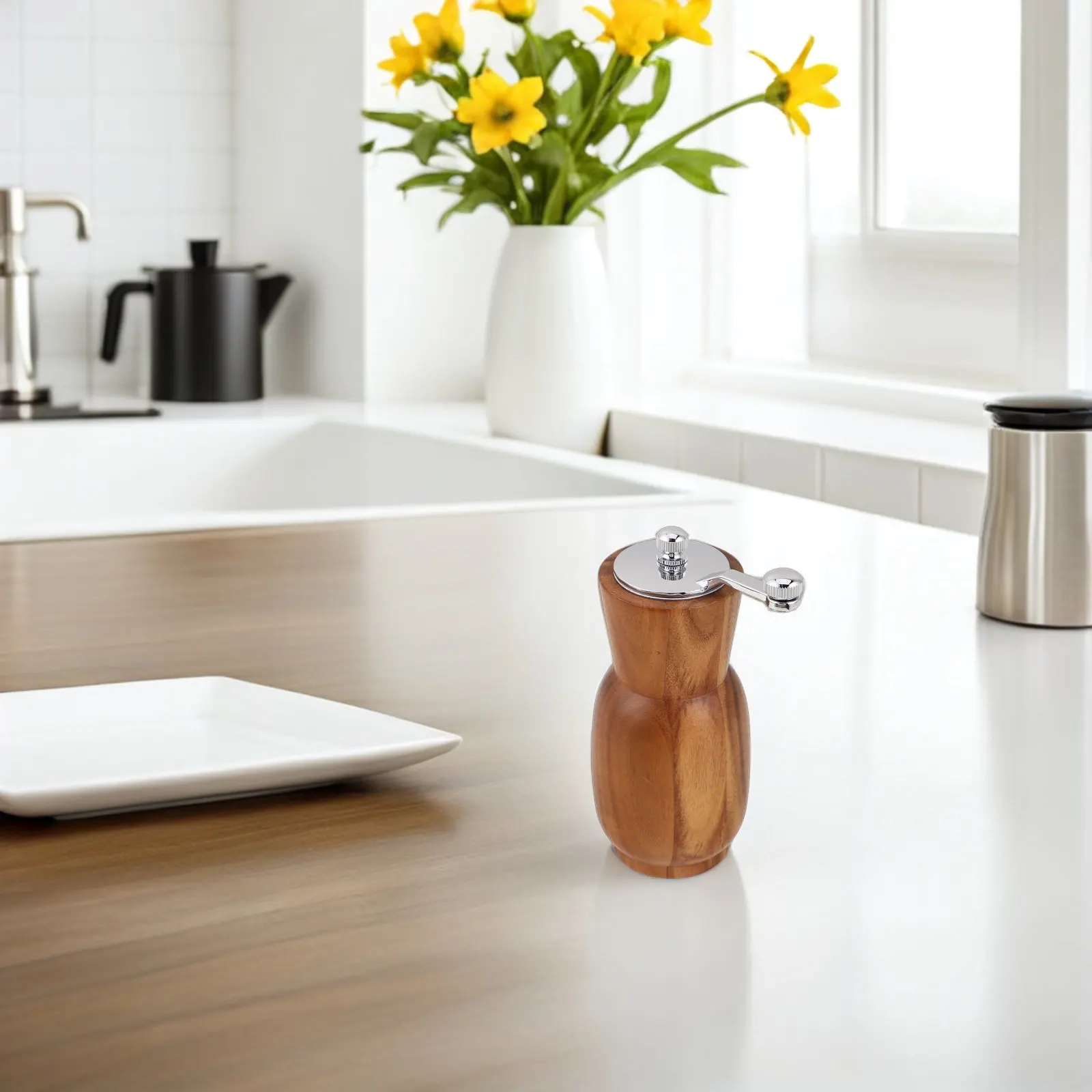 Manual Pepper Grinder Wooden Crank Handle Adjustable Ceramic Rotor Pepper Mill Salt Spice Grinding Kitchen Dinner Party