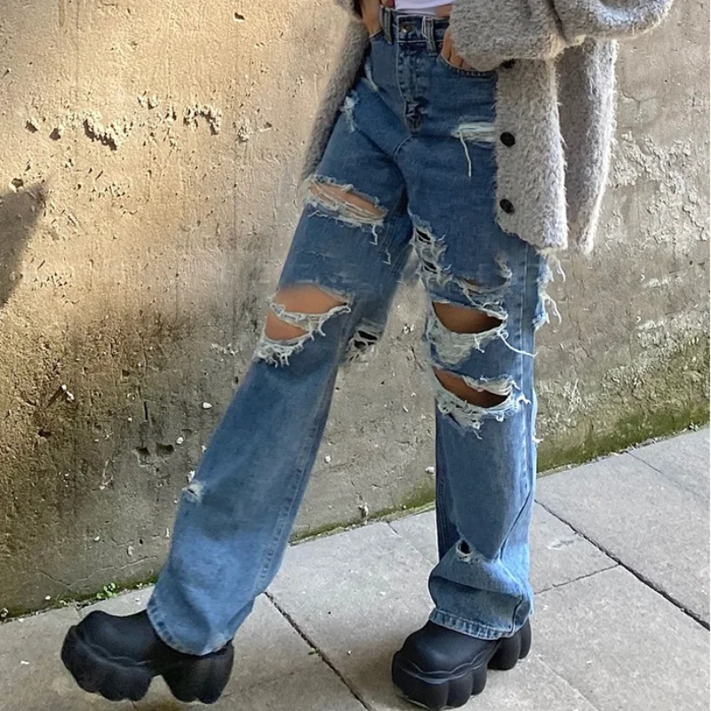 2023 Spring and Summer Worn Jeans Fashion Versatile Casual Straight Pants Women