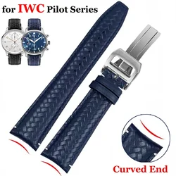 Watch Band for IWC Pilot Series Curved End Woven Leather Watchband for Omega Genuine Cowhide Bracelet 20mm 22mm