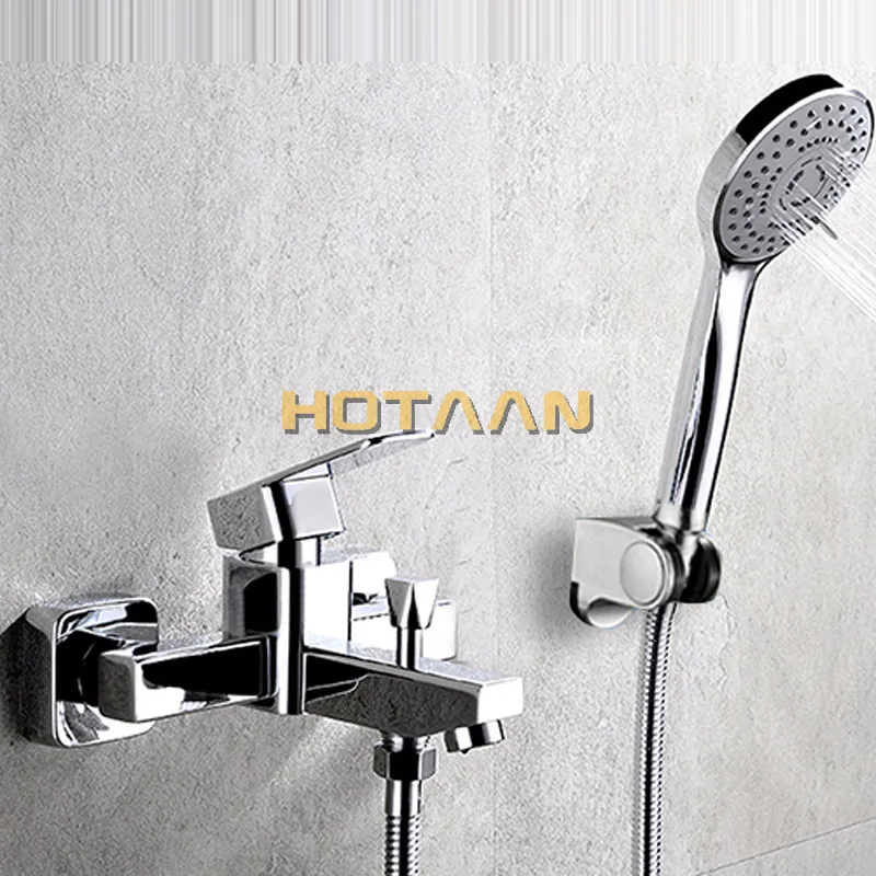 . Polished Chrome Finish New Wall Mounted Waterfall Bathroom Bathtub Handheld Shower Tap Mixer Faucet  YT-5331