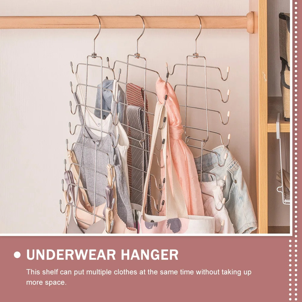 

2Pcs Multi-Layer Underwear Hangers Chrome Plated Iron Closet Storage Organizer for Scarves Ties Space Saving Rack