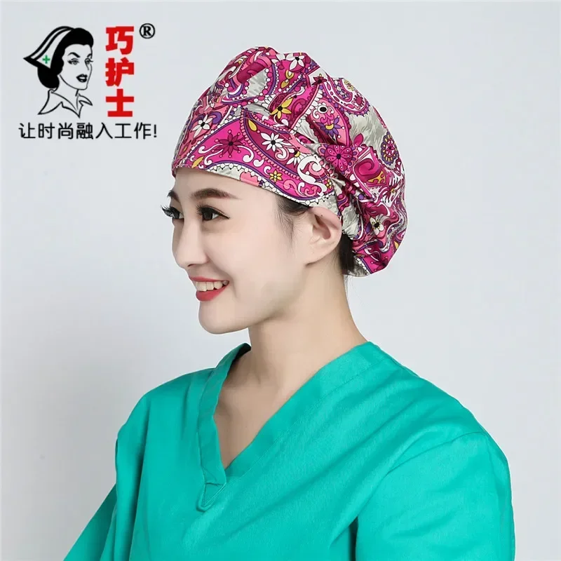 Red dragon hat Baotou pure cotton printing operating room female nurse doctor long hair work cap