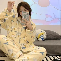 Sanrio Jade Cinnamon Dog Winter Cotton Flannel Thickened Coral Fleece Cartoon Women's Pajamas Homewear Set Silk Pajamas Women's