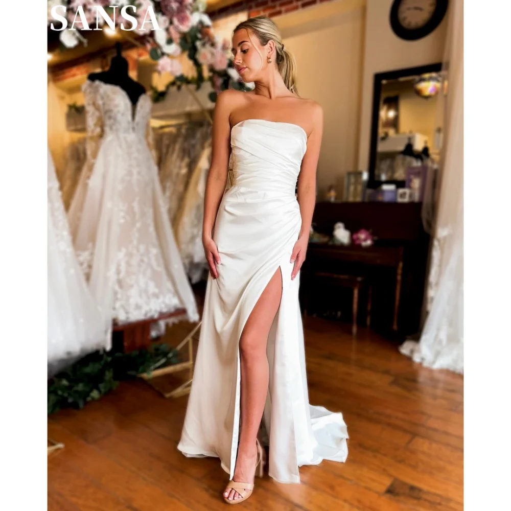 

Sansa Simple A-line Bridal Gown Customized Floor-Length Strapless Side Splite Wedding Dress Sleeve Cover Vestidos De Fiesta 2024